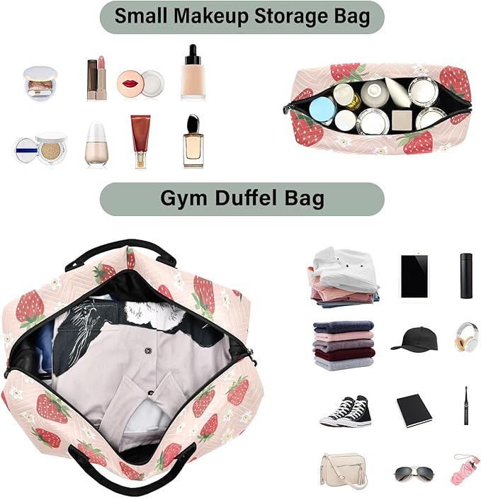 Weekender Bags Travel Duffel Gym Bag Small Scale Strawberry Carry on Overnight Tote Bag with Toiletry Bag for Airplane Travel Trip Gym Yoga