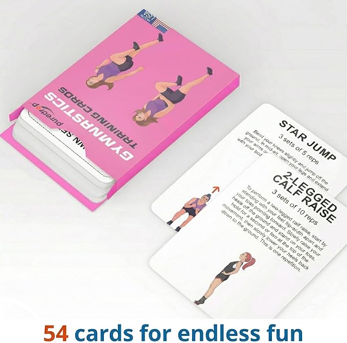 Gymnastics Training Equipment Aid Cards: Great Training Drills for Solo Practice. Exercises and Workouts for at Home. Fun Activity for Kids, Youth Junior and Beginners Gymnasts Dance