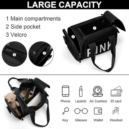 Mini Small Crossbody Bag Gym Bag for Women Men, Cute Small Duffle Bag Aesthetic Sports Handbag, Waterproof Gym Tote Bag Portable Fitness Shoulder Bag for Sports Travel (Black-a)
