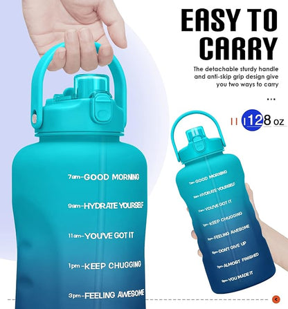 HydroPal 1 Gallon Water Bottles with Straw, 128 oz Water Bottle BPA Free Innovative 2-IN-1 Lid Gym Bottle with Times to Drink Motivational, Large for Sports Fitness Camping Water Jug （13.8X5.5 inch）