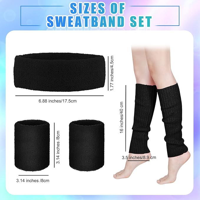 SATINIOR 80s Women Workout Outfit Neon Leg Warmer Headband Wristbands Fanny Pack Set 80s Accessories for Yoga Running