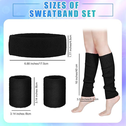 SATINIOR 80s Women Workout Outfit Neon Leg Warmer Headband Wristbands Fanny Pack Set 80s Accessories for Yoga Running