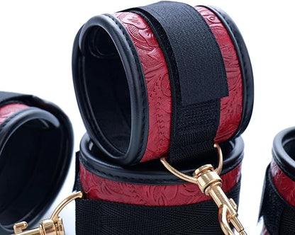 Spreader Bar Heavy Duty Stainless Steel Expandable Bar Home Gym with 4pcs Furry Crocodile Red Adjustable Strap,Sports Aid Training Pilates Aid Kit,Indoor Yoga Set