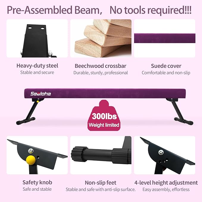 6ft Ultrasimple Adjustable&Foldable Balance Beam,High-Low Floor Beam Suede Gymnastics Equipment,No Tool Require, Gymnastics Beam for Training&Professional HomeTraining