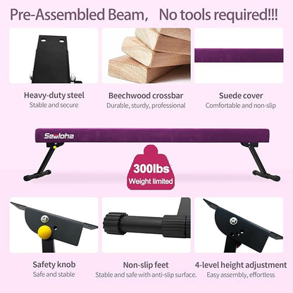 6ft Ultrasimple Adjustable&Foldable Balance Beam,High-Low Floor Beam Suede Gymnastics Equipment,No Tool Require, Gymnastics Beam for Training&Professional HomeTraining