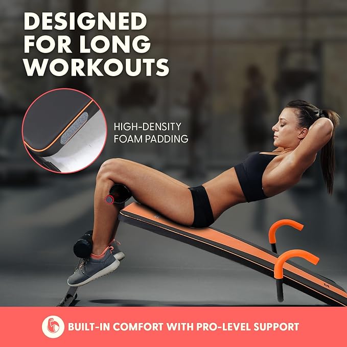 SQUATZ Sit Up Bench For Abs Five Adjustment Levels Decline Bench And Reverse Crunch Handle Ab Bench At Home Workout Equipment and Sit Up Exercise Equipment Up To 6.5 Ft Tall