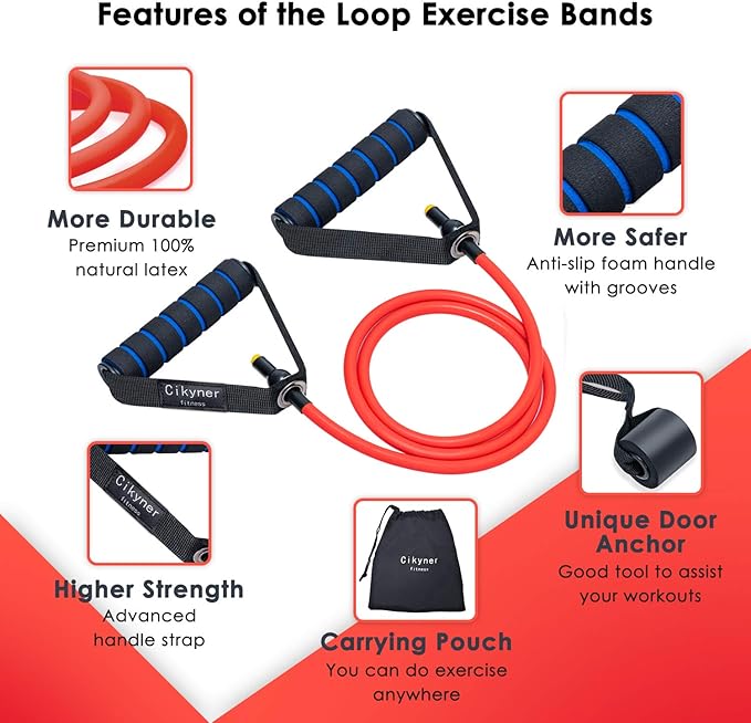 Cikyner Resistance Bands, Resistance Tubes Resistance Bands with Handles Exercise Bands, Ideal for Home Gym Physical Therapy Strength Training Muscle Toning, Door Anchor & Bag Included