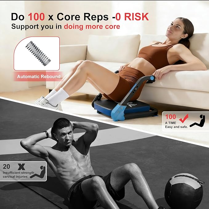 Ab Machine, Sit Up Exercise Equipment & Core Machine, Home Workout Equipment, Adjustable Ab Trainer, with 3 Resistance Levels & 2 Elastic Rope