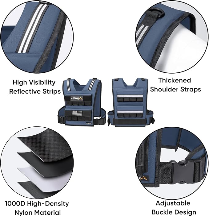 APEXUP Adjustable Weighted Vest Men 20lbs/30lbs/40lbs Weights with Reflective Stripe, Weight Vest Woman Workout Vest for Strength Training Running Walking