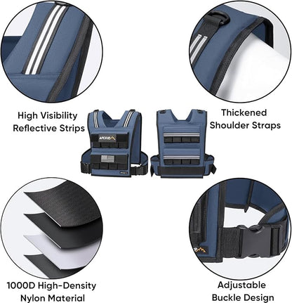 APEXUP Adjustable Weighted Vest Men 20lbs/30lbs/40lbs Weights with Reflective Stripe, Weight Vest Woman Workout Vest for Strength Training Running Walking