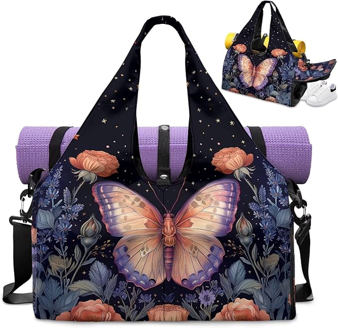 Gym Bag with Yoga Mat Holder Large Tote Bag With Multi Pockets for Women Men Dry Wet Separated Pocket Carryall Yoga Tote Bag for Pilates Travel Workout Office