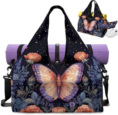 Gym Bag with Yoga Mat Holder Large Tote Bag With Multi Pockets for Women Men Dry Wet Separated Pocket Carryall Yoga Tote Bag for Pilates Travel Workout Office