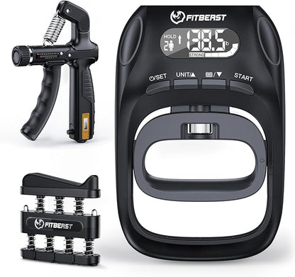FitBeast Grip Strength Tester Set with Hand Strengthening Tools – Track Progress, Build Strength & Support Hand Recovery (3-in-1 Kit)