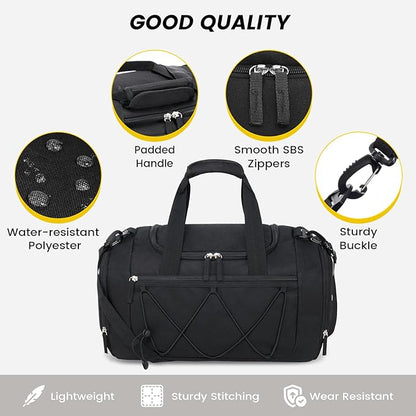 Vorspack Gym Bag for Men - 18 Inches Small Duffle Bag for Travel Lightweight Duffel Bag with Shoe Compartment Personal Item Travel Bag Weekender Bag for Travel Sports Gym - Black