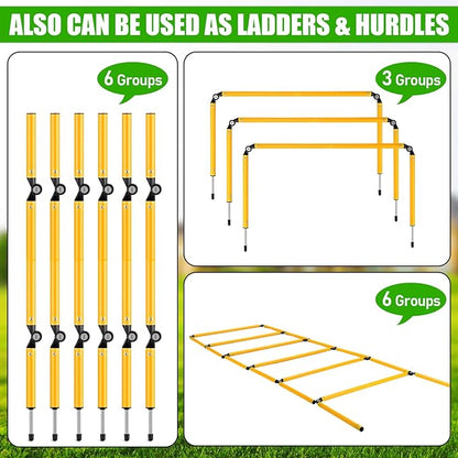 6PCS 5.4FT Agility Poles, Multifunctional Soccer Poles for Training, Adjustable Foldable into Speed Ladder Agility Hurdles, Plug-and-play Portable 3 in 1 Football Training Equipment for Adult Youth