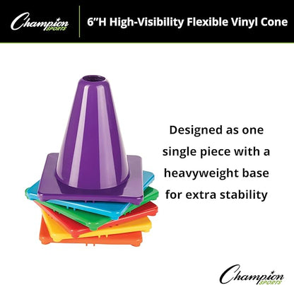 Champion Sports High Visibility Flexible Vinyl Cones for Sports Training, Agility Drills, Field & Gym Marking Sets