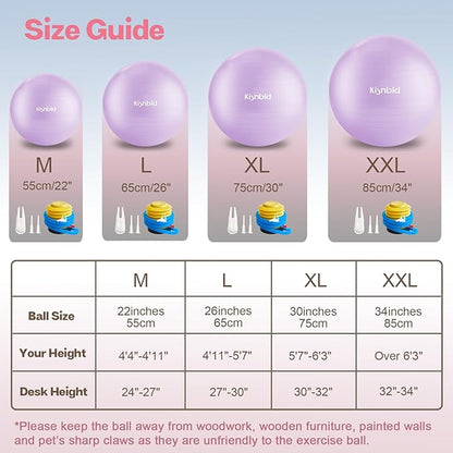 Exercise Ball, Extra Thick Yoga Ball for Workout Pregnancy Stability, 4 Sizes Anti-Burst Balance Ball with Foot Pump - Heavy Duty Fitness Ball Chair for Office, Home & Gym