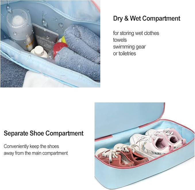 Sports Gym Bag for Women, Travel Duffle Bag with Shoe Compartment & Wet Pocket, Fitness Yoga Bag
