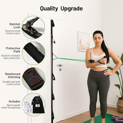 Slim Panda Door Anchor Strap for Resistance Bands, Door Exercise Equipment with Ratchet Adjust Tighten, Multi Point Anchor Gym Attachment, Portable Door Resistance Bands for Home Gym Workouts
