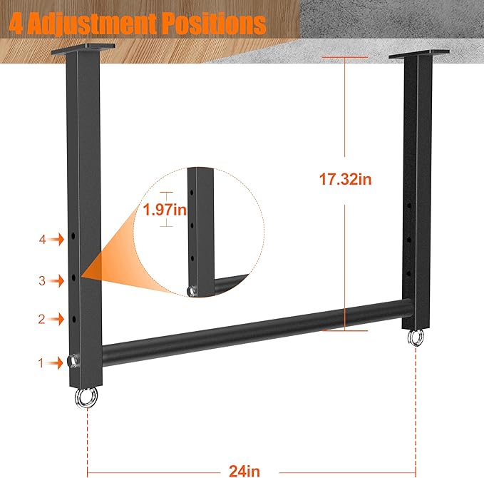 Ceiling Mounted Pull Up Bar, 700 LBS Heavy Duty 4 Adjustable Pull Up Bar, 24" Rafter Pull Up Bars, Ceiling Joist for Garage/Gym/Basement with Comfortable Grip & Round Anchors