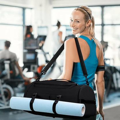 Gym Bag for Men Women with Shoes Compartment - Duffle Bag, Travel Backpack, Sports Backpack, Weekender Overnight Bag with Wet Pocket - Black, MIYCOO