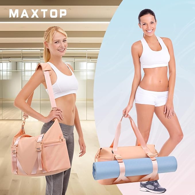 MAXTOP Women's Gym Yoga Duffle Bag with Shoe Pouch,Multi-Purpose Overnight Travel Bag for Gym,Work, Dance, Sports