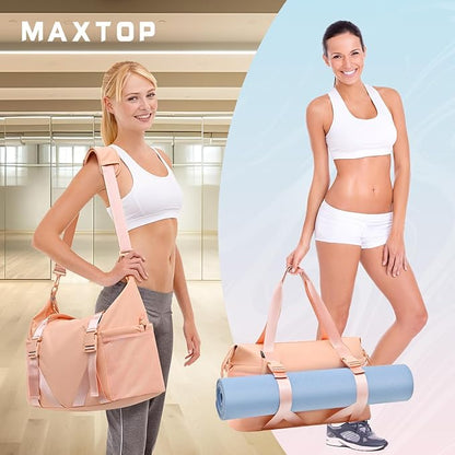 MAXTOP Women's Gym Yoga Duffle Bag with Shoe Pouch,Multi-Purpose Overnight Travel Bag for Gym,Work, Dance, Sports