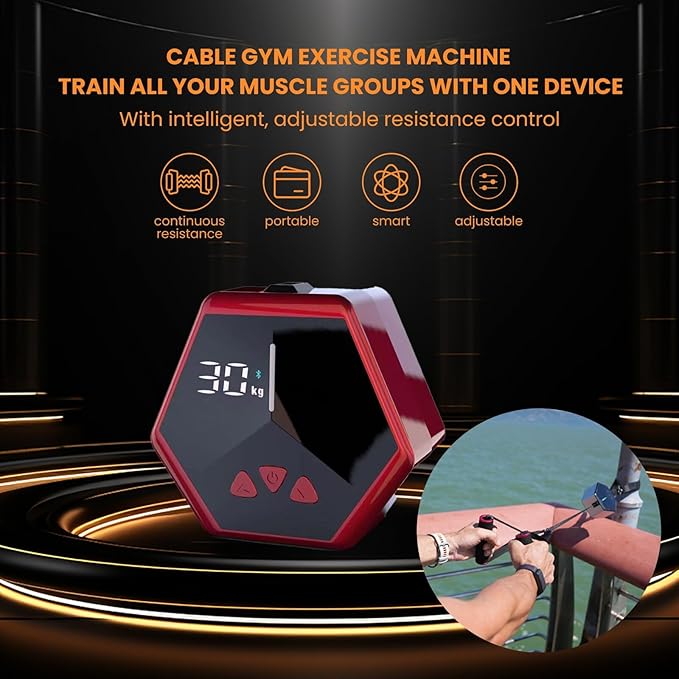 GO-Tone Portable Cable Gym, 7-66LB Adjustable Resistance Band, App & Bluetooth Connection， Multifunctional Fitness Equipment, Suitable for Home & Travel