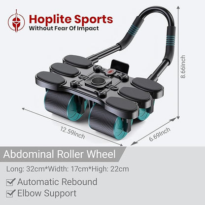 Ab Roller for Core Workout – 4 Wheel Ab Roller for Stability with Elbow Support – Automatic Rebound Ab Wheel Machine for Home Gym – Core Exercise Equipment for Men and Women