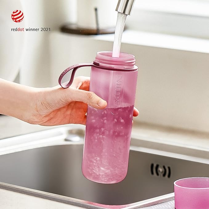 PHILIPS Water GoZero Active BPA-Free Water Bottle with Fitness Tap Water Filter, Sport Squeeze Water Bottle, Lightweight, 32 oz with Fitness Filter, Plum