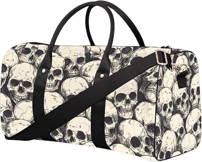 Travel Duffel Bag Gothic Vintage Skull Waterproof Sport Gym Bag Foldable Travel Bag Overnight Bag Weekender Bag Handbag Sports Duffle Bags for Girls Women Men Boys