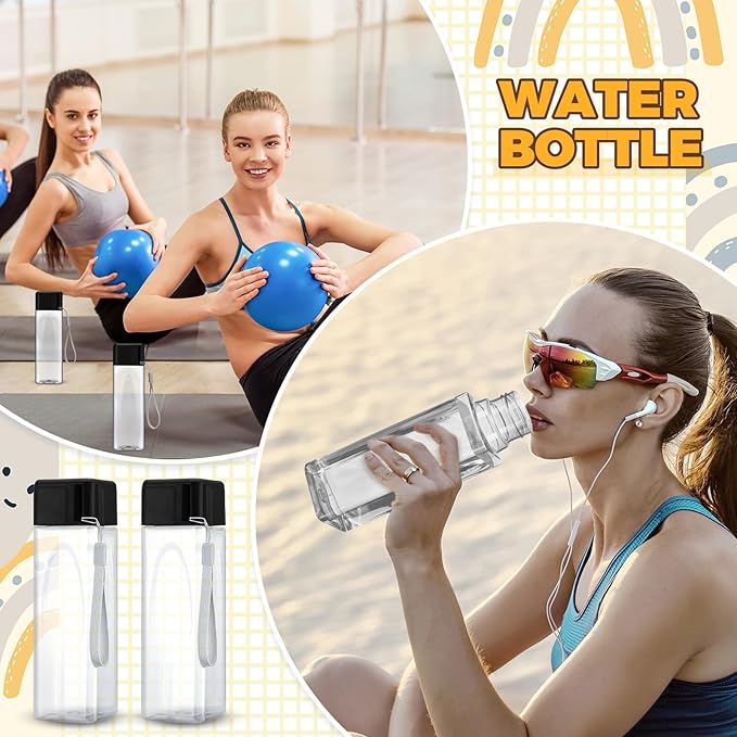 Nuogo 20 Pcs Water Bottles Bulk 17 oz Plastic Sports Water Bottles for Kids Adults Reusable Leak Proof Portable Large Drinking Cups for School Outdoor Gym Travel Fitness(Black)