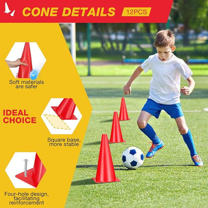 12 Inch Durable Cones,12pcs Versatile Plastic Traffic Cones and Soccer Cones for Sports Training,Agility Drills,Parking Safety,Basketball Training,Football Training.