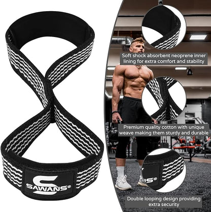 SAWANS Lifting Straps Padded Grip Figure 8 Wrist Straps Weight Heavy Duty Double Loop Bodybuilding Training Gym Straps Hand Bar Non Slip Deadlift Support Strong Cuffs Powerlifting