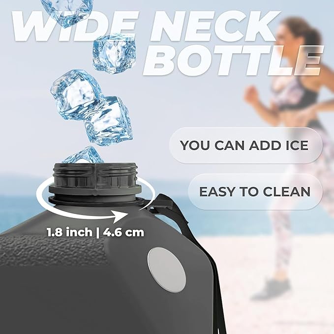 91oz Gym Daily Water Bottle Black – Large BPA-Free PETG Jug with Magnetic Plate Phone Mount, Leakproof Flip-Top Lid, Wide Mouth for Ice, Straw, Carry Strap, Stable Base, Time Marker