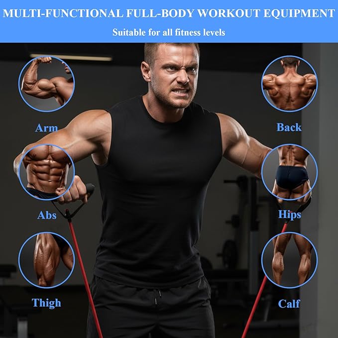 10 Pcs Exercise Resistance Bands with Handles, Exercise Stretch Bands, Physical Resistance Tube Workout Band with Door Anchor for Women Men Muscle Toning Strength Training Physical Therapy Work