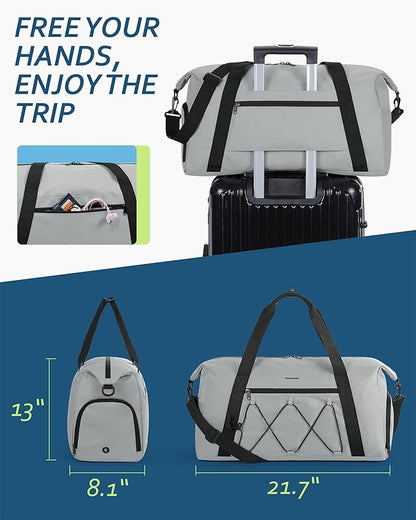 BAGSMART Small Gym Bag With Shoe Compartment & Wet Pocket, Lightweight Sports Travel Duffel, Carry On Weekender Overnight, Water Resistant Sports Gym Tote for Swimming Yoga, Grey