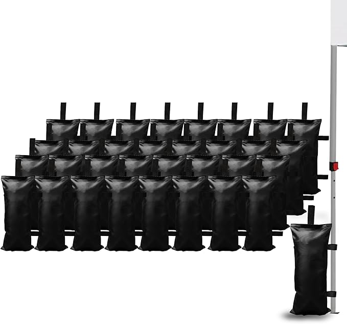 32 Pack (Upgrade) SANWAY Sand Bags for Canopy Weights(Unfilled)-Portable and Durable to Secure Tents, Canopies, and Umbrellas at Outdoor Events (Black, 896 LBS(No Handle))
