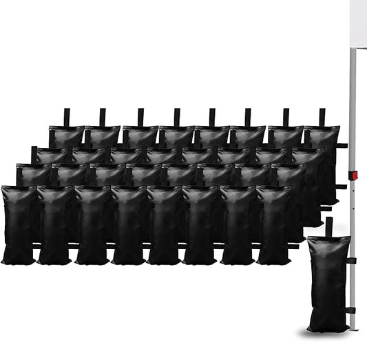 32 Pack (Upgrade) SANWAY Sand Bags for Canopy Weights(Unfilled)-Portable and Durable to Secure Tents, Canopies, and Umbrellas at Outdoor Events (Black, 896 LBS(No Handle))
