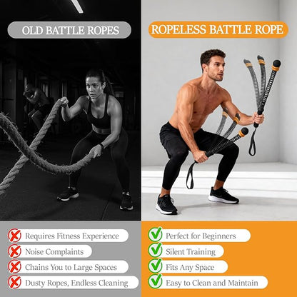 Ropeless Battle Ropes for Exercise Workout Rope, Portable Workout for Home Gym, Exercise Battle Ropes for HIIT Workouts, Low-Impact Cardio Training (Black with Ring)