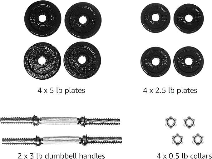 Amazon Basics Adjustable Dumbbell Hand Weight Set with Storage Case, Portable, Secure, 38 Pounds, Black