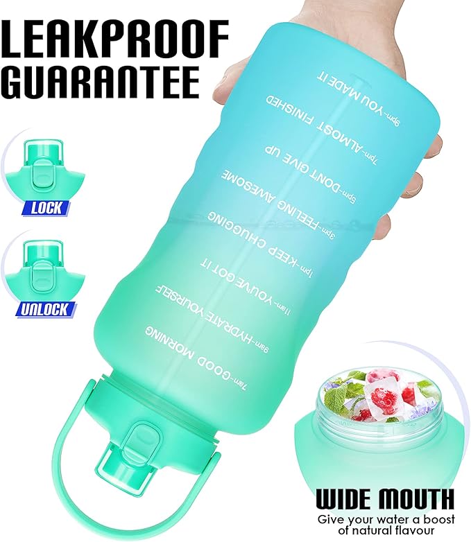 HydroPal 1 Gallon Water Bottles with Straw, 128 oz Water Bottle BPA Free Innovative 2-IN-1 Lid Gym Bottle with Times to Drink Motivational, Large for Sports Fitness Camping Water Jug （13.8X5.5 inch）