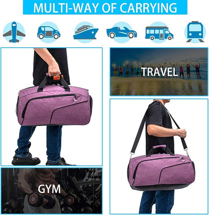 Kuston Sports Gym Bag with Shoes Compartment &Wet Pocket Gym Duffel Bag Overnight Bag for Men and Women