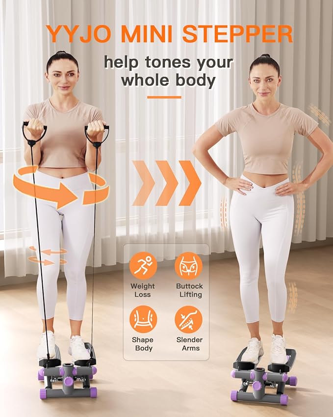 Steppers for Exercise at Home, Mini Stepper with Resistance Bands Quiet Portable Stair Stepper for Buttocks Lifting and Body Shaping