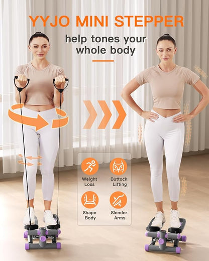 Steppers for Exercise at Home, Mini Stepper with Resistance Bands Quiet Portable Stair Stepper for Buttocks Lifting and Body Shaping