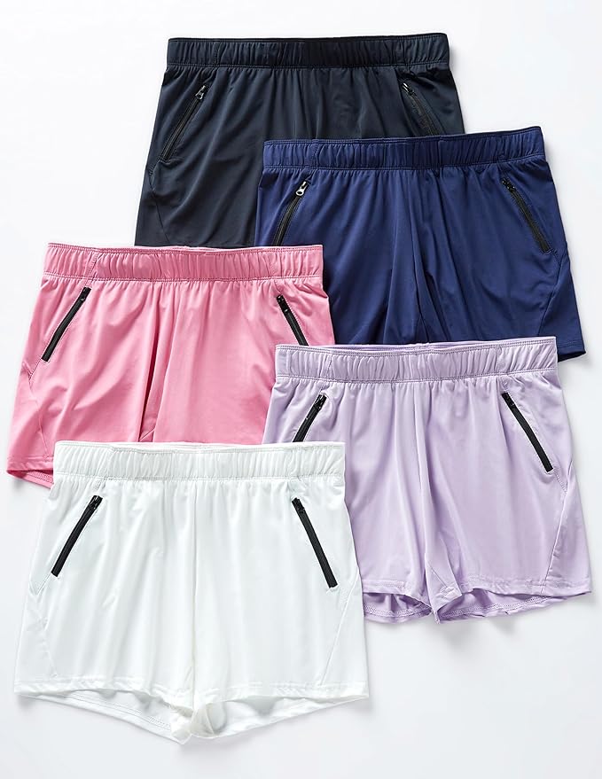 Liberty Imports 1 or 5 Pack Womens Lounge Workout Shorts with Zipper Pockets 5" Inseam Lightweight Athletic Casual Shorts