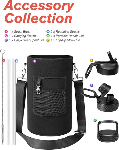 Coolflask 128 oz Gallon Water Bottle Insulated with Straw&3 Lids, Water Jug Large Stainless Steel Metal Vacuum Wide Mouth for Sports, Gym or Office, Non-BPA Keep Cold 48H Hot 24H, Arctic White