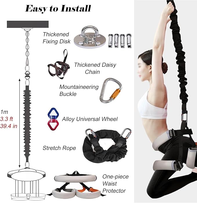 Heavy Duty Bungee Fitness Equipment Set – Bungee Resistance Band For Gym, Yoga & Air Dance，Adjustable Harness With 360° Rotational Devicee，home Suspension Training Kit