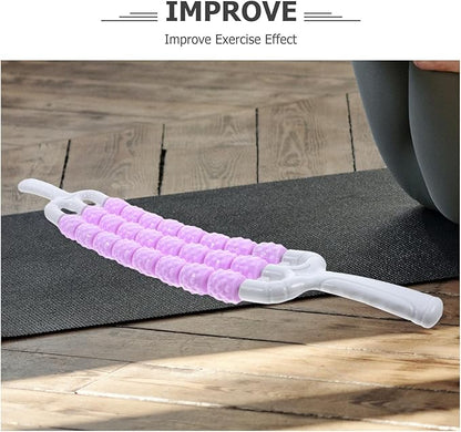 Textured Muscle Massage Roller Stick for Back and Body, Portable Deep Tissue Massage Tool with Three-Row Curved Design, Purple, – for Muscle Relaxation and Fitness