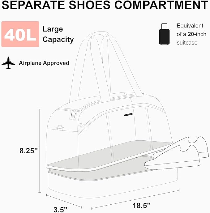 EVERFUN Weekender Bags for Women,Gym Tote Bag with Shoe Compartment for Girls, Perfect for Gym, Yoga, Travel, Camping, Beach, Sports and Daily Commuting